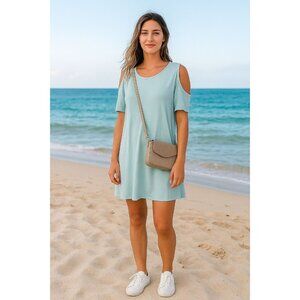 Unbranded Cold Shoulder Swing Tunic Dress M Blue Relaxed Fit Casual Chic Summer